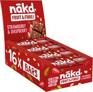 Nakd' Strawberry & Raspberry Fruit & Fibre <b>Bar</b> - Vegan - Gluten Free - Healthy Snack, 44g (Pack of 16 <b>bars</b>) - Product Image 1