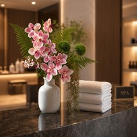 Buket Anggrek Artifisial Realistis Berkualitas Tinggi, Bunga Tropis Palsu Campuran yang Dilindungi UV untuk Dekorasi Pernikahan & Spa Mewah