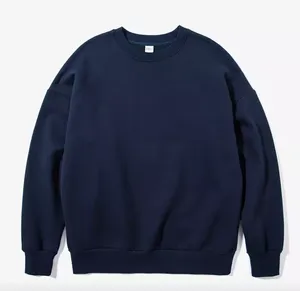 Sweat à capuche en coton épais pour hommes, sweat-shirt à col rond surdimensionné avec logo de broderie personnalisé, impression numérique d'hiver à motif solide - Product Image 1