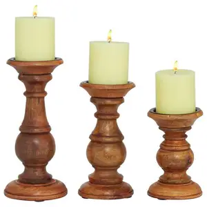Natural Wood Base Tealight Candle Holder Set and different size and natural wood color and for decoration wedding