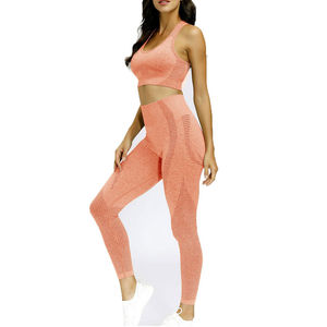 Elegante conjunto de yoga naranja Top corto y polainas de pijama transpirable ropa de fitness sin costuras para mujeres - Product Image 2