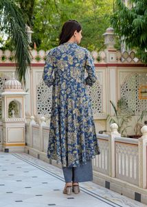 In hoa anarkali kurta với <span class=keywords><strong>Zig</strong></span> <span class=keywords><strong>Zag</strong></span> in quần và dupatta màu xanh thanh lịch phong cách Lễ Hội Dân tộc truyền thống mặc - Product Image 5