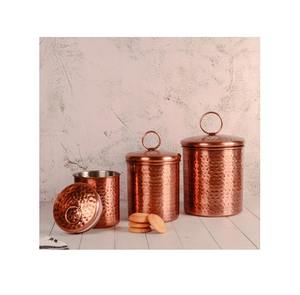Ensemble de 3 boîtes en cuivre antique de qualité supérieure avec un design personnalisé pour une utilisation en cuisine en cuivre pur - Product Image 1