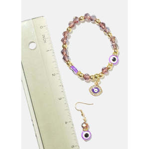 Set di Orecchini e Bracciale Placcati Oro con Occhio Portafortuna per Matrimoni e Feste, Perle, Diamanti, Cristalli e Strass in Ottone, Regalo Perfetto - Product Image 4