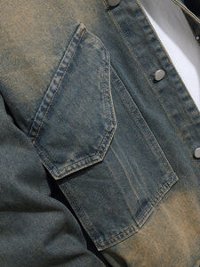 แจ็กเก็ตยีนส์แบบย้อนยุคของผู้ชายผ้าคอตตอน100% โอเวอร์ไซส์มีกระเป๋าซักลายจุดสำหรับฤดูใบไม้ผลิผลิตตามสั่ง - Product Image 5