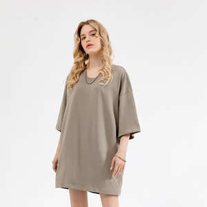 Camiseta Extra Grande Personalizable para Mujer, 100% Algodón, Hombros Caídos, Transpirable, Ajuste Holgado, Estilo Casual, con Letras, para Verano - Product Image 5