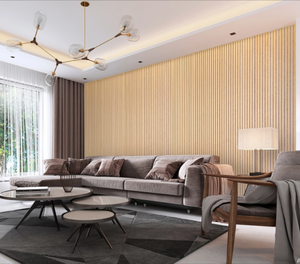 Panneaux muraux à lattes en MDF chêne clair et bois de caoutchouc, feutre acoustique insonorisant moderne, imperméables pour la décoration intérieure du salon - Product Image 1