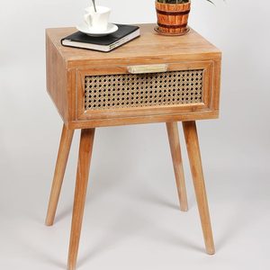 Mesitas de noche de madera de fabricación de fábrica para dormitorio con cajón de ratán Diseño rústico hecho por artesanos vietnamitas B2B - Product Image 5