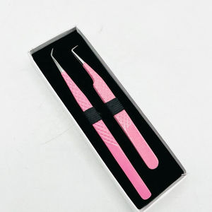 Custom Logo Pink Powder Coated <b>Eyelash</b> <b>Tweezers</b> Set 45 & 90 Degree Smooth Tip Texture Bulk Private Label Lash Extension <b>Tweezers</b> - Product Image 1