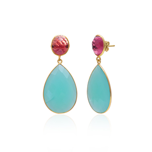Unique Style Statement Women Fashion Natural <b>Tourmaline</b> Gemstone Solid 925 Sterling Silver Gold Plated Drop <b>Earrings</b> Accessory - Product Image 1