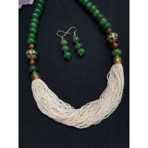 ชุดสร้อยคอลูกปัดสีเขียวทำด้วยมือเครื่องประดับลูกปัดงาช้างแบบหลายเส้นพร้อมต่างหูเครื่องประดับแฟชั่นสไตล์โบฮีเมียนสำหรับผู้หญิง - Product Image 4