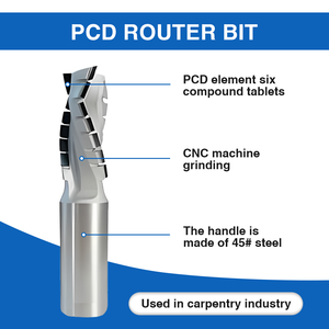 PCD t-slot تنظيف أسفل بت اثنين من الناي الطحن لولبية القاطع جهاز التوجيه بت Z = 1 + 1 2 + 2 3 + 3 أسنان - Product Image 2