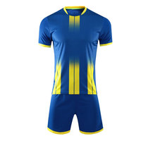 Ensemble d'uniformes de football d'hiver personnalisés, bleu et jaune à rayures, séchage rapide, antibactérien, 100% polyester, fabriqué à Sialkot