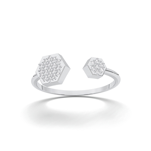 0.13 Carat E-F/VVS-VS Moissanite Round Cut Diamond Pave Setting Geo Glimmer Ring Made in Silver For Her - Product Image 1