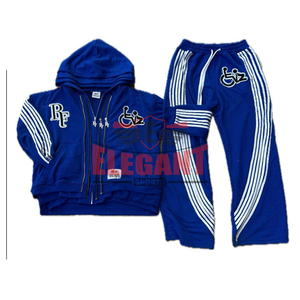 Chándal acampanado para hombre, conjuntos de pantalones y Sudadera con capucha y tiras laterales, pantalones de chándal de peso pesado acampanados, chándal con cremallera para hombre - Product Image 3