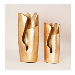 Vase à fleurs en métal aluminium et fer plaqué or, d'inspiration côtière, centre de table pour mariage, décoration d'intérieur - Product Image 4