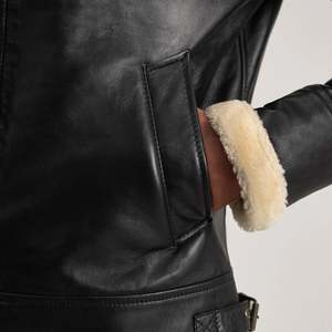 Blouson aviateur réversible en peau de mouton et cuir véritable Francis B-3 noir et crème, taille XS, fermeture éclair, hiver - Product Image 6
