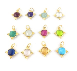 Colgante de Piedra Preciosa con Forma de Cojín, Plata de Ley Chapada en Oro, Piedra de Nacimiento, Bisutería Elegante para Pendientes y Collares, Estilo Indio - Product Image 1