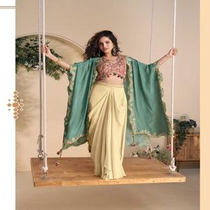 Fashionable Chinon Silk With Embroidery Blouse Plazzo And <b>Shrug</b> Manufacturer From India At Lowest Rate Supplier - Product Image 1