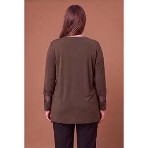 Suéter de punto con detalles en los hombros y mangas, talla grande, color café - Product Image 4