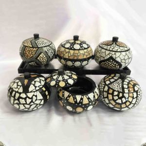 Tarro de laca con incrustaciones de cáscara de huevo triturada con tapa, caja contenedora pequeña, tarros lacados al mejor precio para venta al por mayor - Product Image 2