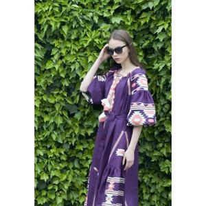 Femmes été personnalisé décontracté longue coton lin cravate épaule Boho grande taille Chic robe solide sans manches robe - Product Image 2