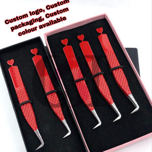 Best Design Red Powder Coating Back Side Heart Fiber Nano Tip Anti-Magnetic Anti-Static 10MM Length Eyelash Extension <b>Tweezers</b> - Product Image 6