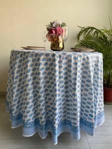 Blue and White Floral Hand Block Print <b>Tablecloth</b> <b>for</b> Wedding Home Decor Events Parties Outdoor Garden Picnics Side <b>Tables</b> - Product Image 6