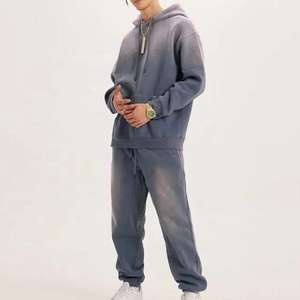 Conjunto de pantalones de chándal de algodón 100% con capucha, logotipo personalizado, parche desgastado por el sol, cierre de cremallera a prueba de viento, talla grande, Verano - Product Image 4