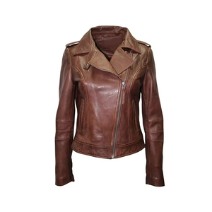 Veste en cuir véritable pour femmes avec doublure en coton doux et signature extérieure audacieuse Trend-Matching Look - Product Image 3
