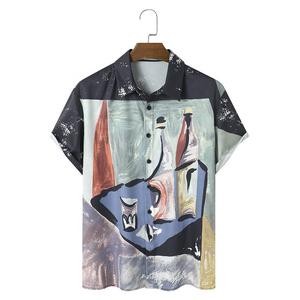 Nuevo estilo de verano para hombre, camisa informal hawaiana geométrica corta de manga corta para hombre, camisa hawaiana con botones Vintage informal estampada para hombre - Product Image 5