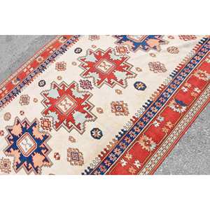 Tapis turc vintage de grande surface, classique, rouge, bleu, patchwork, 6,3x9,4 pieds, avec support en latex, style rectangle, pour chambre - Product Image 5