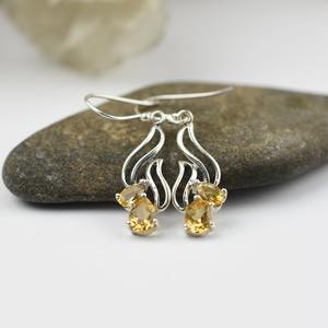 925 plata esterlina sólida hecha a mano piedras preciosas citrino Spinner pendientes 925 Plata estampada mejor calidad niñas pendientes colgantes - Product Image 3