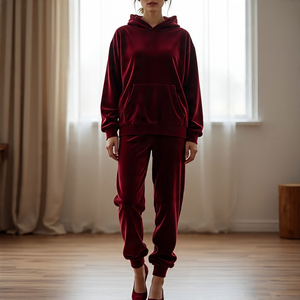 Wholesale Zipper <b>Velvet</b> <b>Jacket</b> Trouser Ladies Heavyweight Fleece Velour Pullover Track Suit <b>Women</b> - Product Image 2