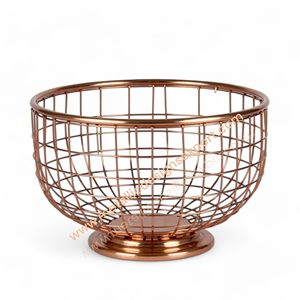 Round Metal <b>Wire</b> Basket with <b>Grid</b> Design and Raised Base Copper Looking Decorative Fruit or Storage Bowl for Kitchen and Dining - Product Image 4