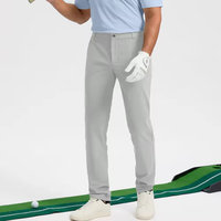 Pantalon décontracté élégant gris clair pour homme, coupe droite, taille mi-haute, en polyester, séchage rapide, devant plat, fermeture éclair, pour le sport et le golf