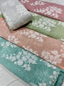 Tela bordada de Georgette viscosa de alta calidad, tejido de punto tejido de vestido de trabajo de secuencia impresa de estilo liso de exportador indio - Product Image 3