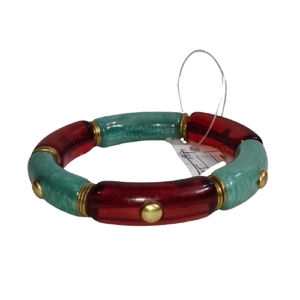 Bracciale in Resina Segmentata Ispirato al Vintage con Colori Contrasto Teal e Rosso - Braccialetto con Perline Dorate - Accessorio Multicolore - Product Image 2