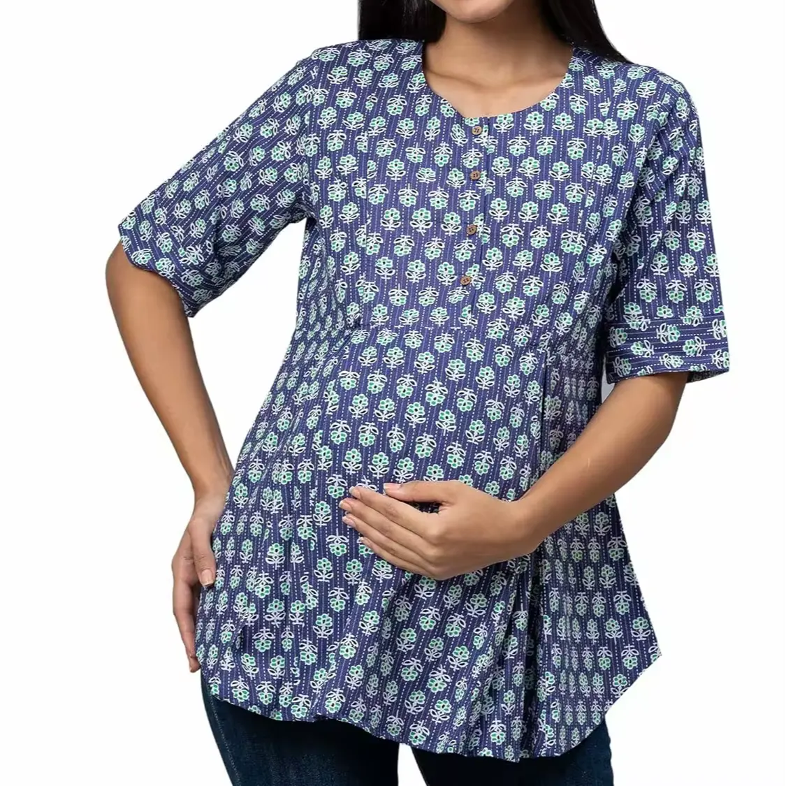 Maternità manica corta scollo rotondo per l'allattamento al seno t-shirt Casual gravidanza allattamento maternità magliette traspiranti