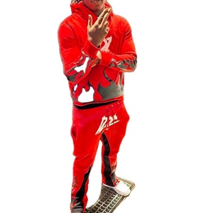 Custom Unisex Distress Acid Washed Sun Faded Sweat <b>Suits</b> Men's Fleece Hoodie <b>Pants</b> Flare Tracksuits for Winter Print Pattern - Product Image 1