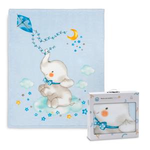 Couverture de lit bébé Sedaline bleu classique 110x140 cm en peluche tissée avec motif dessin animé Elefante Cometa Mod. COMÈTE ÉLEPHANT - Product Image 1