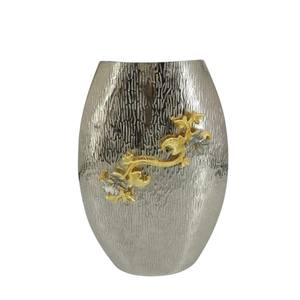 Florero de aluminio texturizado moderno con acento floral dorado Centro de mesa de metal elegante para decoración de hogar y oficina Precio bajo - Product Image 1