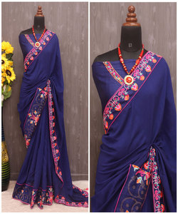 Sari de Seda y Algodón Estampado, Estilo Casual, Última Moda, Hermoso, para Mujer, Ideal para Bodas, Precio Bajo, Venta al Por Mayor - Product Image 4