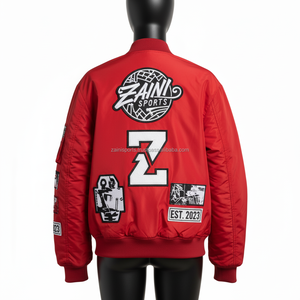 Chaqueta de bombardero para mujer 220GSM tela de nailon resistente al agua Color rojo personalizado Patchwork bordado Logo diseño chaquetas de bombardero para mujer - Product Image 2