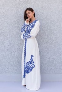 Nouveautés Robe Maxican brodée écologique pour femmes, manches longues, longueur au sol, dentelle, décoration, tour de taille naturel, longue - Product Image 2