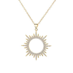 Collana con Pendente a Forma di Sole in Oro 14K e Argento Sterling, Intricatamente Decorata con Cristalli Scintillanti - Product Image 5