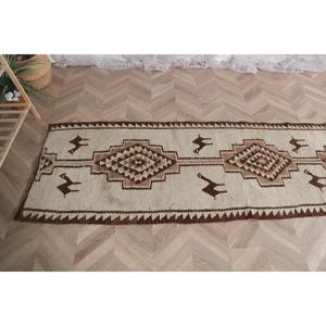 Vintage Kilim Runner Rug 2.5x8.4 ft (76x257 cm), Turkish <b>Brown</b> Moroccan <b>Wool</b> Rug - Product Image 5