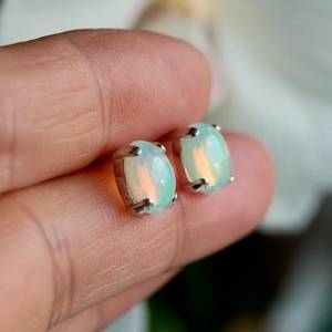 Sterling Silver Ethiopian Opal Oval 9X7Mm <b>Stud</b> <b>Earrings</b> Gemstone Jewelry Elegant Women Gift Boxed Dainty Luxury <b>Earrings</b> - Product Image 2
