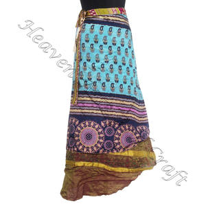 Jupes Vintage 2 Couches Soie Sari Magique Jupes Enveloppantes Robe Fête Porter Recyclé Réversible Soie Sari Indien Recyclé Magie - Product Image 6