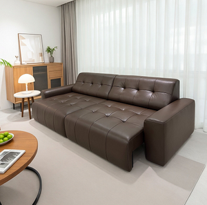 Sofá Seccional Moderno en Forma de L con Respaldo Acolchado y Brazos Tapizados en Cuero Genuino para Sala de Estar - Product Image 3